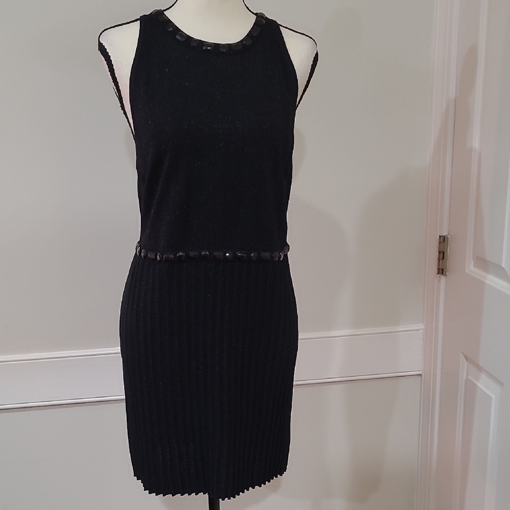 Ashley Stewart Black Beaded Knit Mini Dress